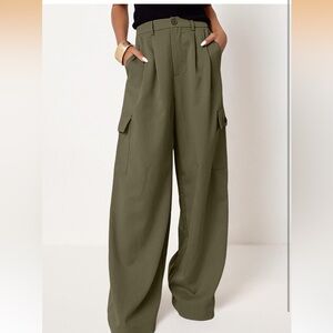 Olive Cargo Wide-Leg Pants - Women